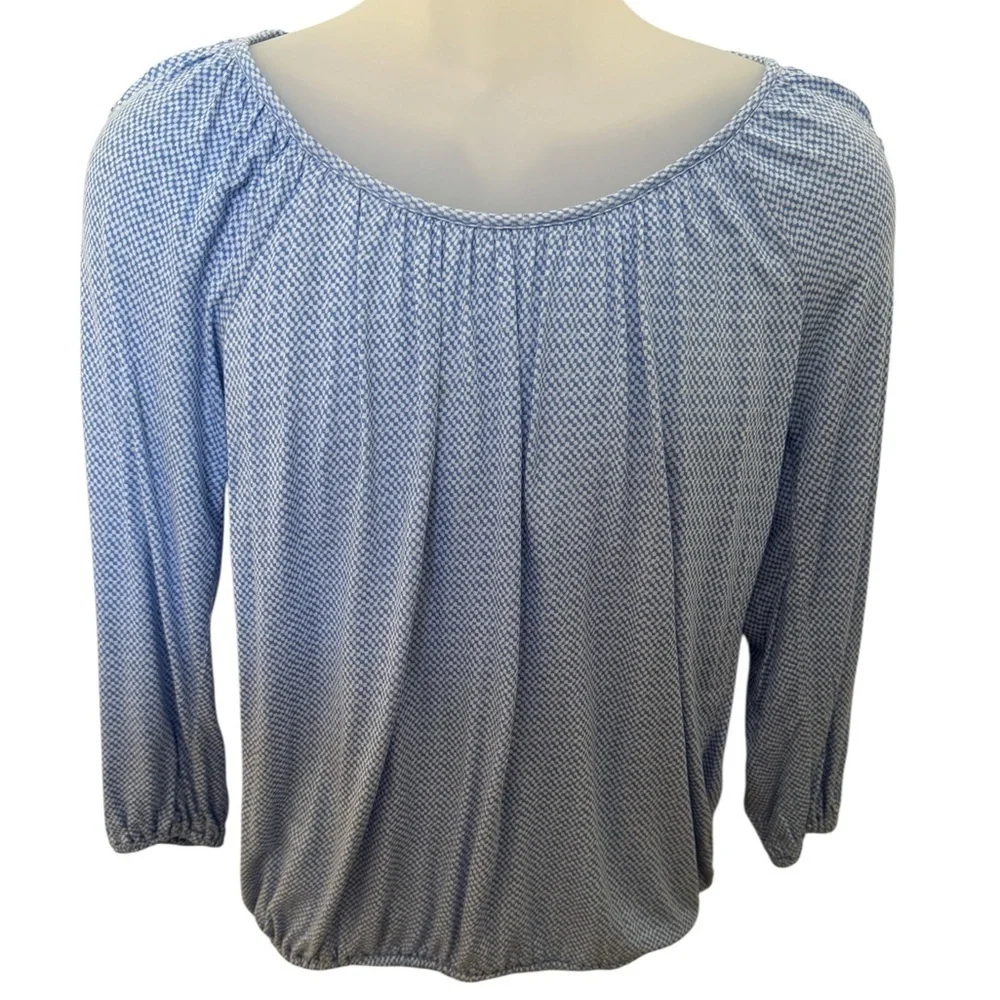 MICHAEL KORS MK Light Blue & White 3/4 Sleeve Top Blouse Women S Small